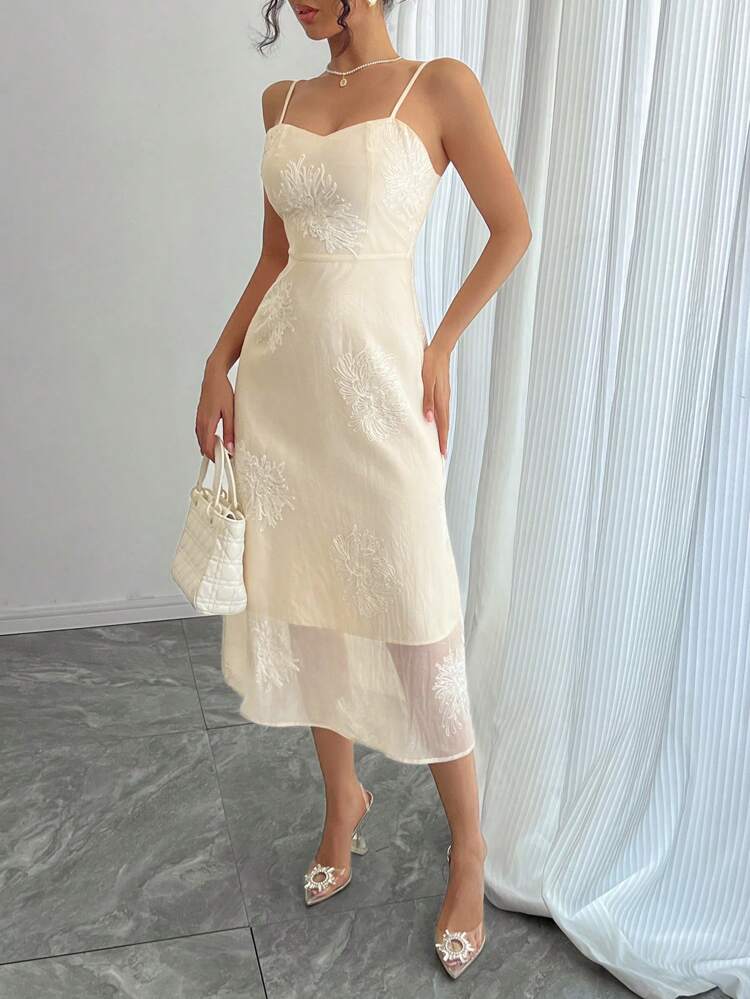 Women's Lace Jacquard Fitted Slip Midi Dress, Suitable For Wedding Party Summer Prom Dress Elegant Sundress,Dress For Wedding