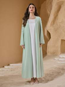 Al Najma Loose-Fit Women's Arabic Abaya Robe With Beaded Embroidery,Modest - Green - View 6