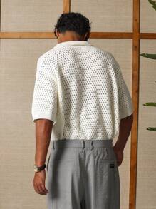 SUMWON Maglione polo lavorato a maglia aperta, maniche corte, capo leggero estivo di lusso, abbigliamento casual retrò da golf, resort o spiaggia