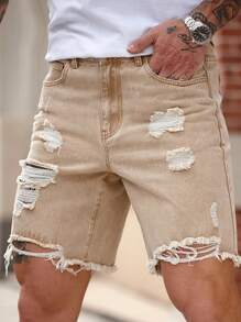 Manfinity LEGND Short en denim kaki coupe slim et droite pour homme