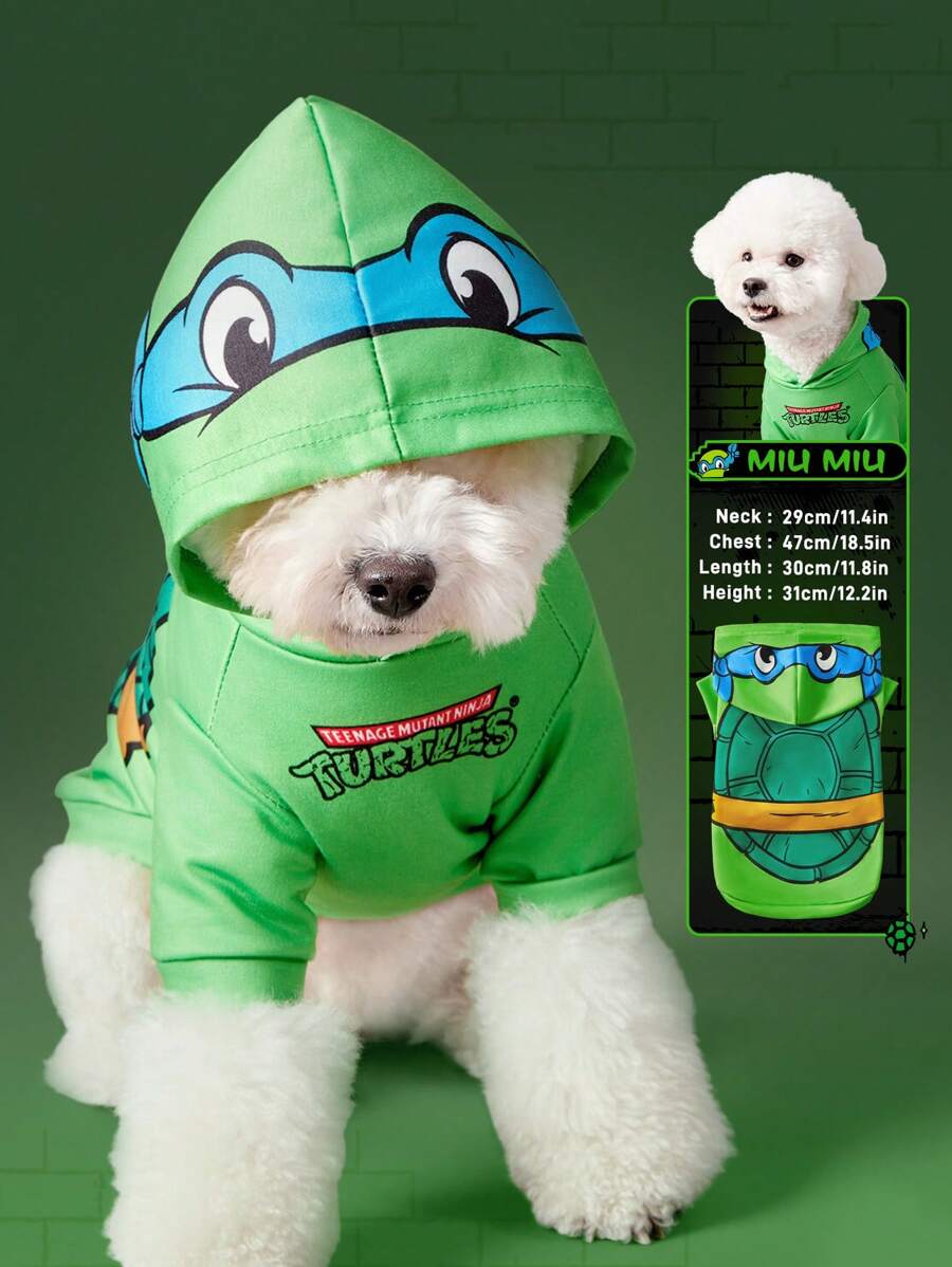 TEENAGE MUTANT NINJA TURTLES | SHEIN 宠物用可爱海龟印花连帽衫 - 綠色 - 查看 1