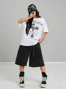 Coolane Camiseta blanca de corte oversize con estampado vintage grunge para mujer primavera verano