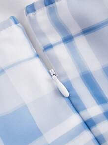 SHEIN MOD Women's Plaid Square Neck Lotus Leaf Sleeve Elegant Dress,Bow,Valentines Clothes,Summer Vacation,Spring/Summer,Brunch,Valentine Day,Beach Outfits For Woman,Valentine Day Outfit Women,Cruise Outfits Women Sexy,Easter,Western Wear Women,Gothic Women Clothes,2000s Style,Carnival,Wedding Guest Dress Women - Blue and White - View 11