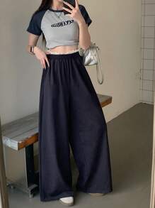 DAZY Women's Contrast Color Street Style Lace Patchwork Casual Wide Leg Pants Fall,Winter