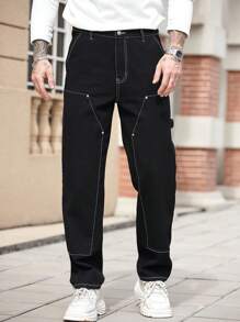 Manfinity Homme Men's Black Skinny Straight Leg Jeans, Minimalist Casual For Everyday Wear