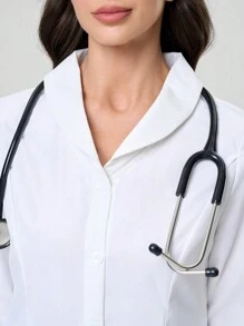 TaskEZ Blouse de laboratoire blanche minimaliste, décontractée, à boutons et poches sans motif