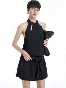 SHEIN Clasi Vestido informal para mujer con lazo y cinturón en unicolor