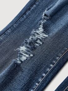 SHEIN Plus Size Casual Washed Distressed Slim Flare Leg Jeans - Dark Wash - View 3