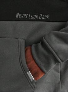 SUMWON Luxury Two-Tone Color Block Hoodie Co-Ord Set Oversized Streetwear Tracksuit Premium Fleece Winter Athletic Loungewear Training Sport Set - Dark Grey - View 6