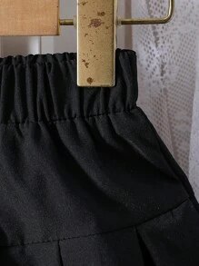 Young Girl Black Lace Patchwork Pleated Skirt With Bow, Versatile Sweet School Style Fashionable Skirt, Summer