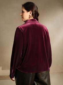 Anewsta Encore Red 优雅时尚长袖贴花天鹅绒亮面大码女式衬衫上衣，适合情人节和新年装扮