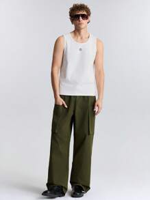 Ontre Men's Solid Color Lace-Up Pocket Casual Long Pants - Army Green - View 2