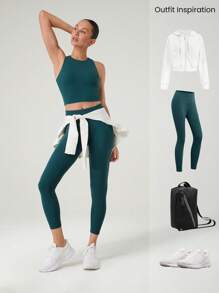 GLOWMODE Intertwine Tank Top Bra Low Impact Yoga Daily Fall Winter - Dark Green - View 6