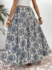 SHEIN Maternity Bohemian High Waisted A-Line Skirt - Blue - View 2