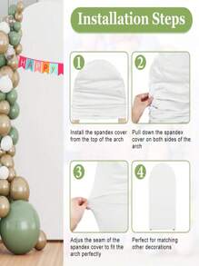 SHEIN 1 件 65 * 150Cm/80 * 180Cm/100 * 200Cm/120 * 220Cm 白色拱门背景面料拱门罩，双面莱卡弹力面料拱门背景，适用于婚礼和生日派对拱门装饰（不含拱门，仅含面料背景） - 白色 - 查看 5