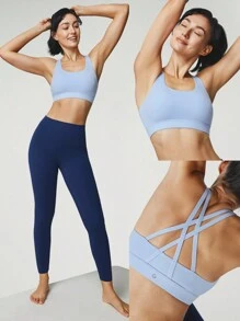 GLOWMODE FeatherFit™ Crossover Strap Sports Bra Gym Valentine's Day - Baby Blue - View 9