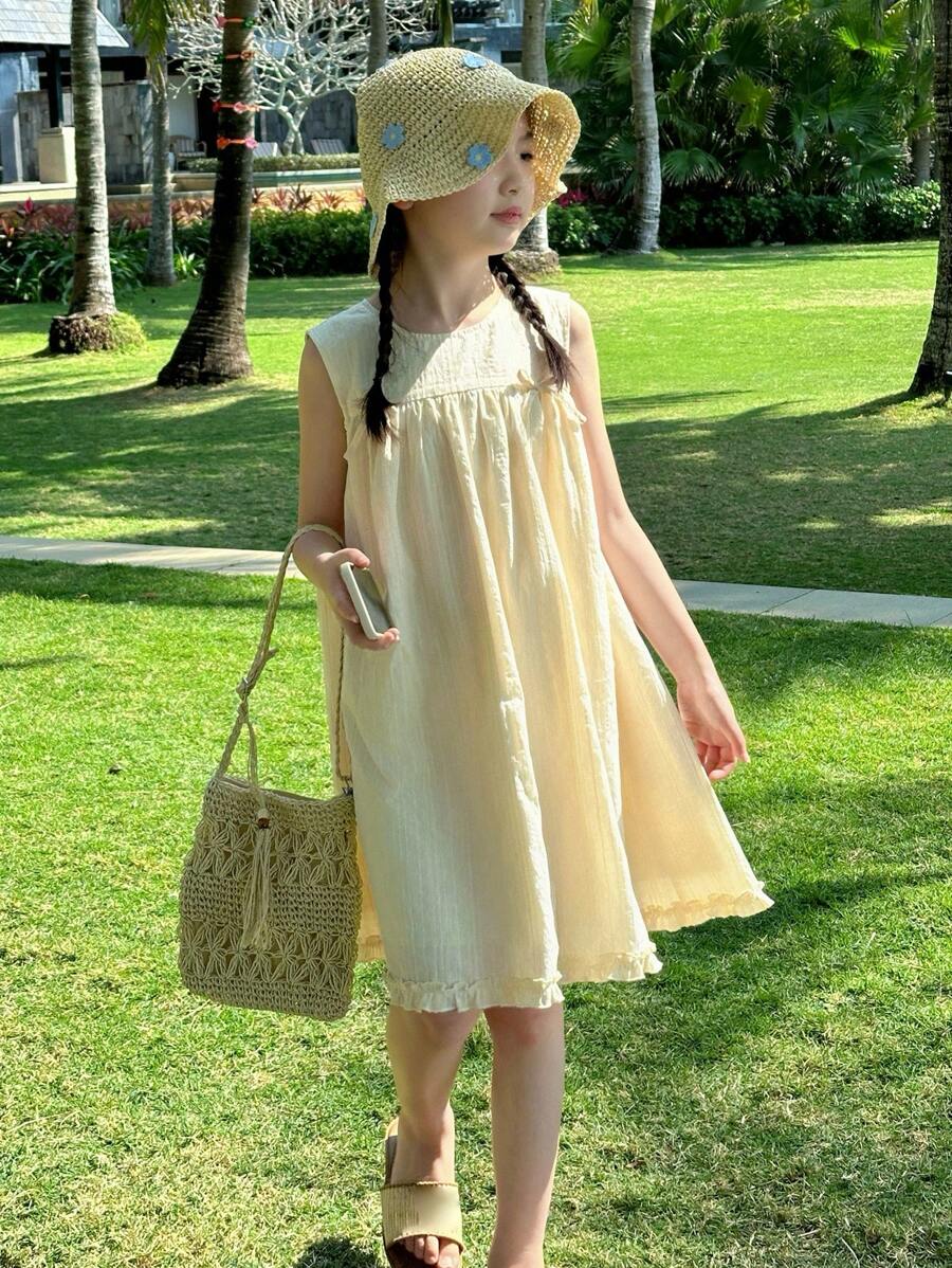 DAZY 少女休闲连衣裙，秋季假期 - 杏色 - 查看 1