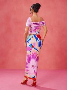 EBIB Designer Floral Printed Asymmetric Ruched Shoulder Top And Skirt Two-Piece Elegant Romantic Rave Set, Festival Resort Outfits Party Outfit Resort Dresses For Women Resort Wear For Women Party Outfit Party Dresses For Women Cocktail Dresses Resort Wear 2025 Women Set Vacation Outfits Women Resort Wear - Multicolor - View 3