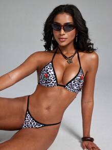 SHEIN Swim Swim 3Pcs Set Summer Beach Vacation Outfits Woman Cheetah Fruit Print Bikini Sets - Multicolor - View 5