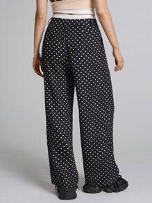 Easelle Pantalón casual de trabajo de las mujeres con vestido plisado a lunares, negro