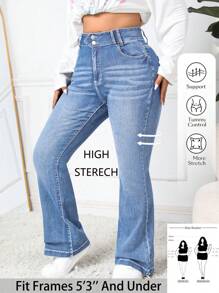 SHEIN PETITE CURVE Plus Size Women Blue Denim Flare Pants