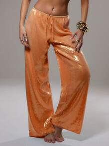 MUSERA Sequin Low Rise Trousers Vacation Summer Vacation Summer Sexy Ibiza, Holiday Fall Autumn Winter