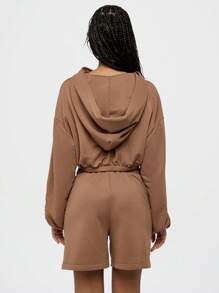 SUMWON WOMEN Cropped Zip-Up Hoodie With Elastic Hem Athleisure Workout Sports Casual Lounge Wear Spring Summer Streetwear Fashion Hooded Sweatshirt