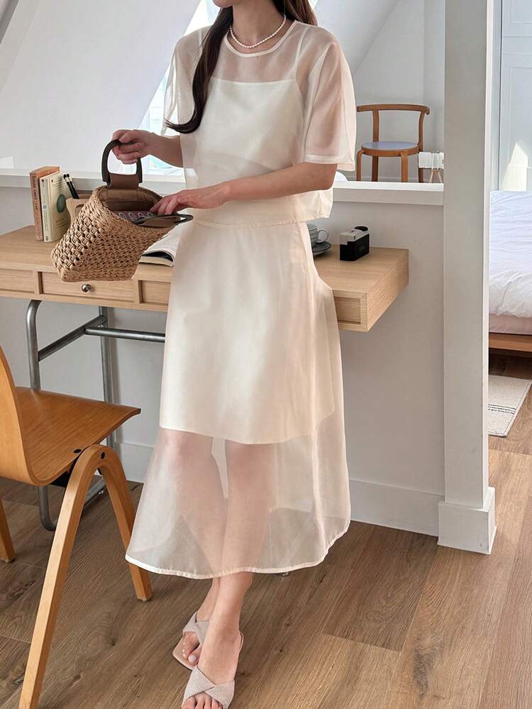 3pcs Set Women's Casual Chic Elegant Summer Korean Style Thin Fashionable Dress