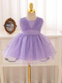 Glamorique Kids Váy lưới kim loại màu đỏ cho bé gái, trang phục dự tiệc, Giáng sinh, Halloween, váy tutu dự tiệc sinh nhật, kỷ niệm - Màu tím - Xem 1