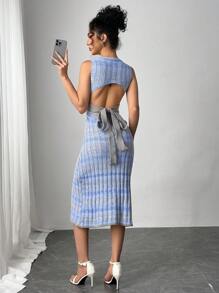 Chiquease Women's Backless Criss-Cross Strap Design Knit Sweater Dress - Baby Blue - View 5