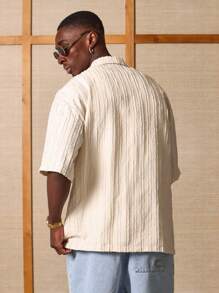 SUMWON Camicia a maniche corte con texture premium, casual con bottoni per resort, spiaggia, estate, adatta per il lavoro e il tempo libero, con collo alla coreana, perfetta per vacanze ed ufficio - Cachi - Visualizzare 4