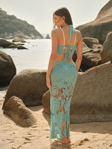 Anewsta 性感度假优雅镂空花卉钩针露背透明无袖夏季女士沙滩罩衫