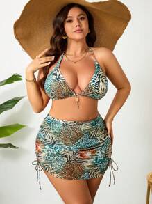 Swim SXY 大码女式 3 件套性感豹纹三角比基尼套装，适合海滩和泳池，适合夏季度假