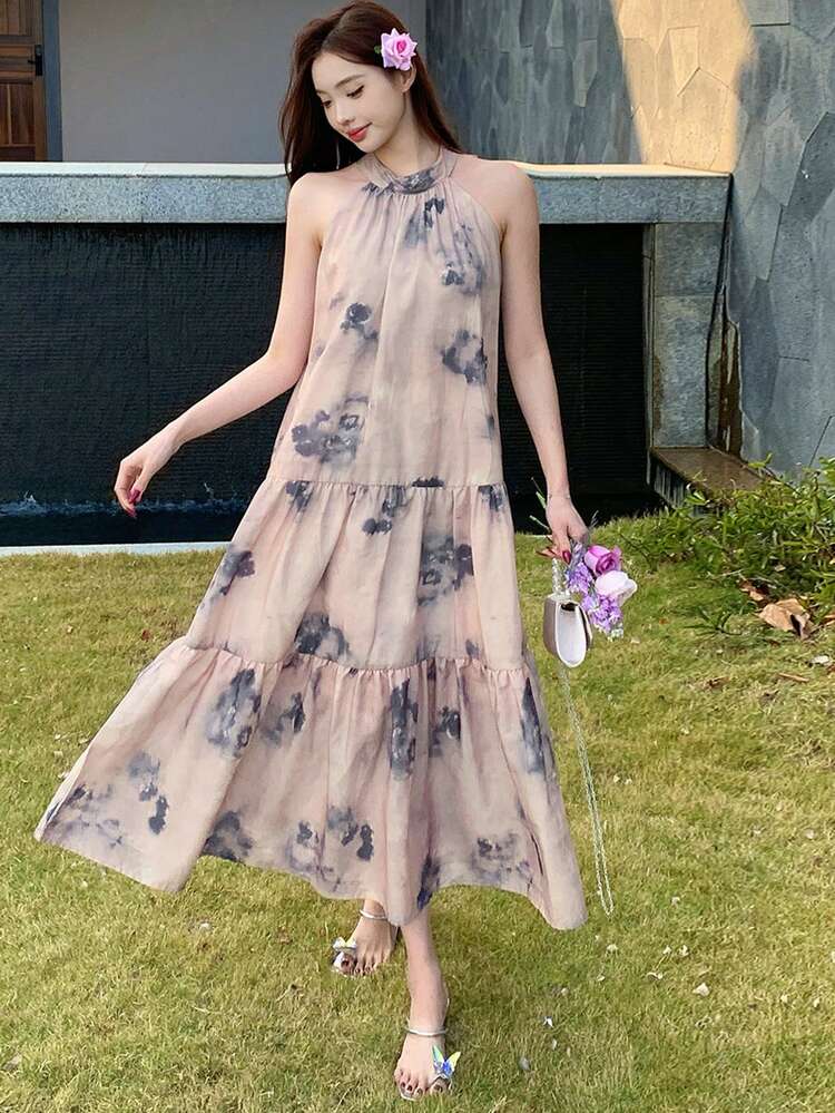 Women's Tie-Dye Halter Dress Vacation Outfits Women Easter Cruise Outfit For Women Boho