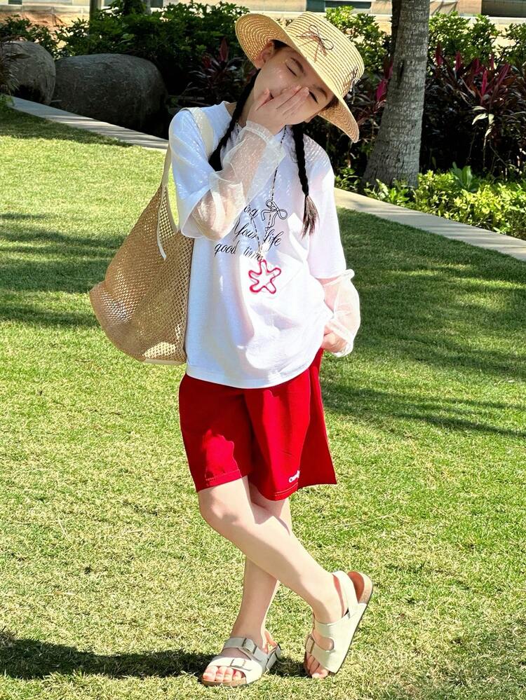 Tween Girls Minimalist Casual Daily Short Sleeve T-Shirt