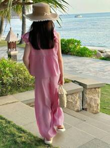 DAZY 2pcs Tween Girl Autumn Outfits,Back To School Clothes Vacation - Hot Pink - View 2