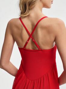 Lifespree Women's Solid Color Racerback Strap Sports Dress With Shorts Tennis Skirt - Red - View 1