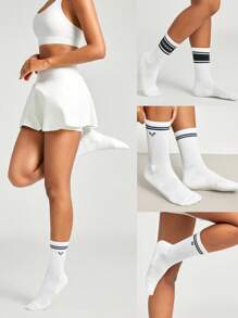 GLOWMODE 3 Pairs Socks Soft Ventilated Mesh With Embroidered Logo Gym Workout Daily - White - View 8