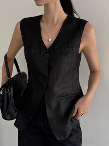 DAZY Women's Slit Waist Fitted Blazer Vest Business Attire Western Outfits For Women - Black - View 1