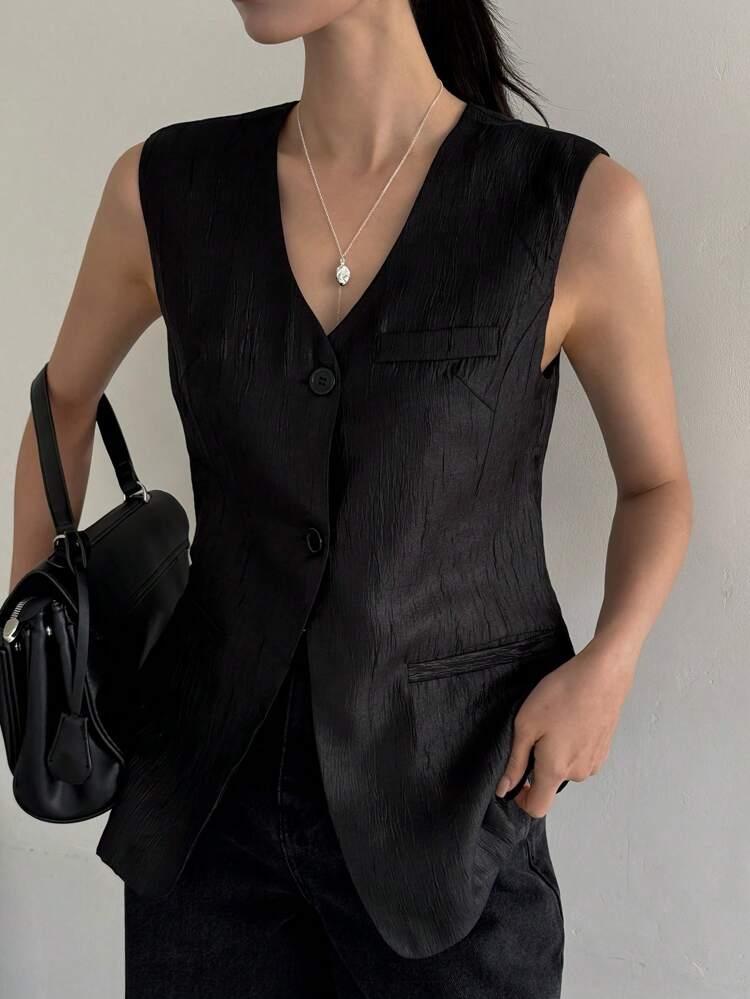 Women's Slit Waist Fitted Blazer Vest Business Attire
