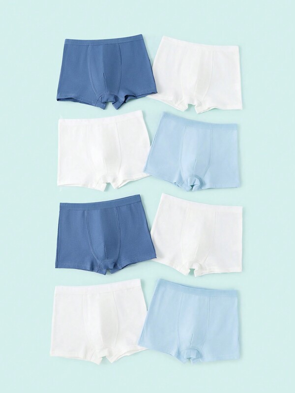 8pcs/Pack Kids Boys' Simple Solid White Comfortable Seamless Boxer Briefs
