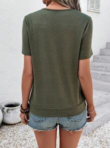 EMERY ROSE Women's Plain Color Block Short Sleeve Simple T-Shirt, Casual Everyday Wear