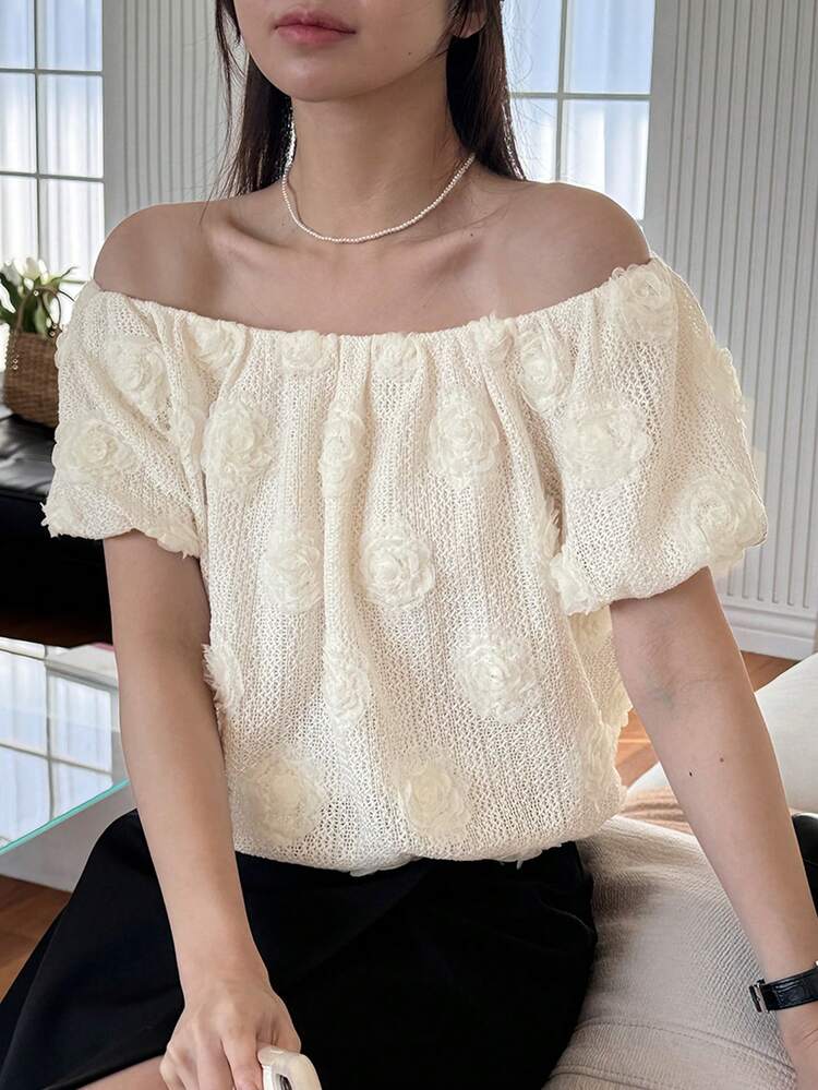 Women's Off-Shoulder Floral Print Short Sleeve Blouse