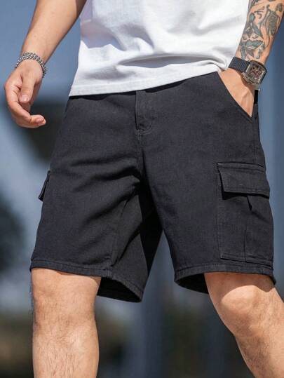 Manfinity Homme Plus Size Casual Plain Cargo Style Jeansowe Szorty Dla Mężczyzn