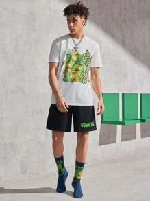 TEENAGE MUTANT NINJA TURTLES | SHEIN Calcetines de media caña azul marino, transpirables, suaves y de moda, con talón y puntera reforzada, aptos para todas las estaciones, para hombres - Azul Marino - Ver 4