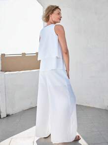 EMERY ROSE Summer Outfits For Women 2pcs Set Sleeveless Solid Color Tank Top And Pants, Simple Fashionable Casual For Daily Wear