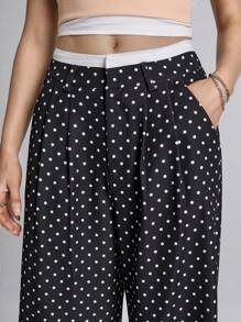 Easelle Pantalón casual de trabajo de las mujeres con vestido plisado a lunares, negro