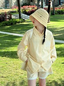 DAZY 2pcs/Set Tween Girl Autumn Outfit, Back To School Clothes Vacation - Beige - View 3