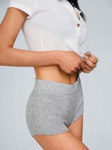 SHEIN Unity Casual Versatile Low Waist Skinny Super Short Leggings - Light Grey - View 3
