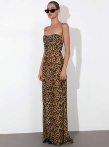 Aveloria Affinna Elegante Sexy Cowl Neck Taille Getailleerde Jurk Met Luipaardprint